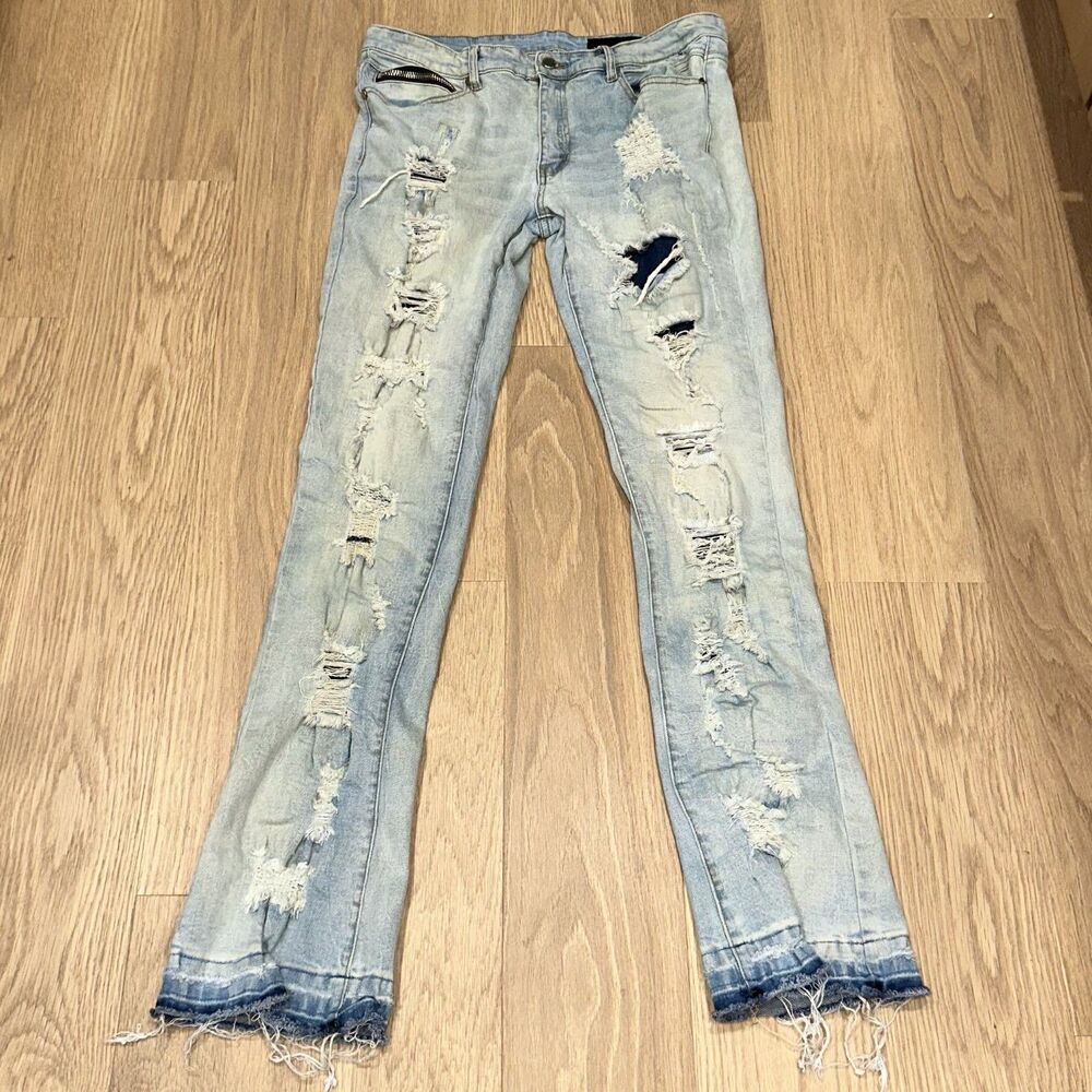 Rockstar Original RSM205 Flare Denim 34x34 Distressed Ripped Faded Slim Jeans